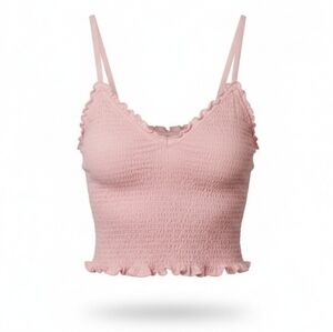 Love & Piece Pink Smocked Ruffle Trim Crop Top Medium Y2k Spring Going Out